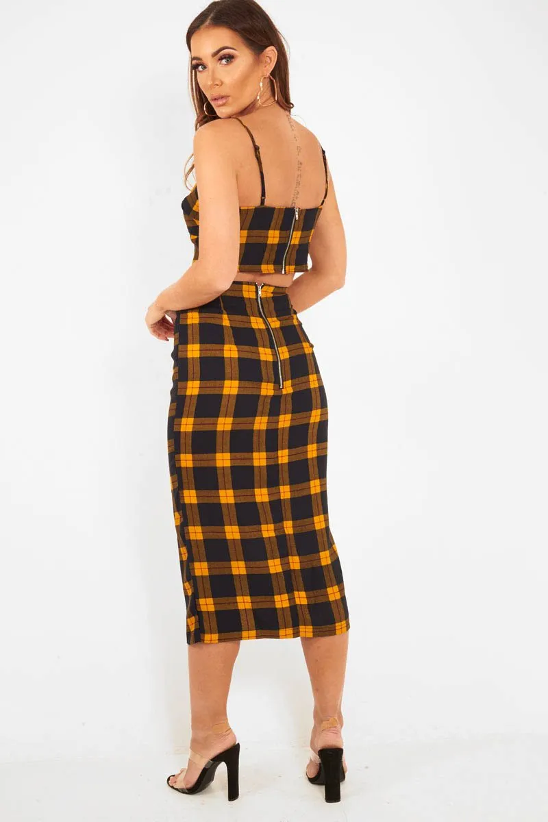 Mustard Check Bralet And Midi Skirt Co-ord - Caden