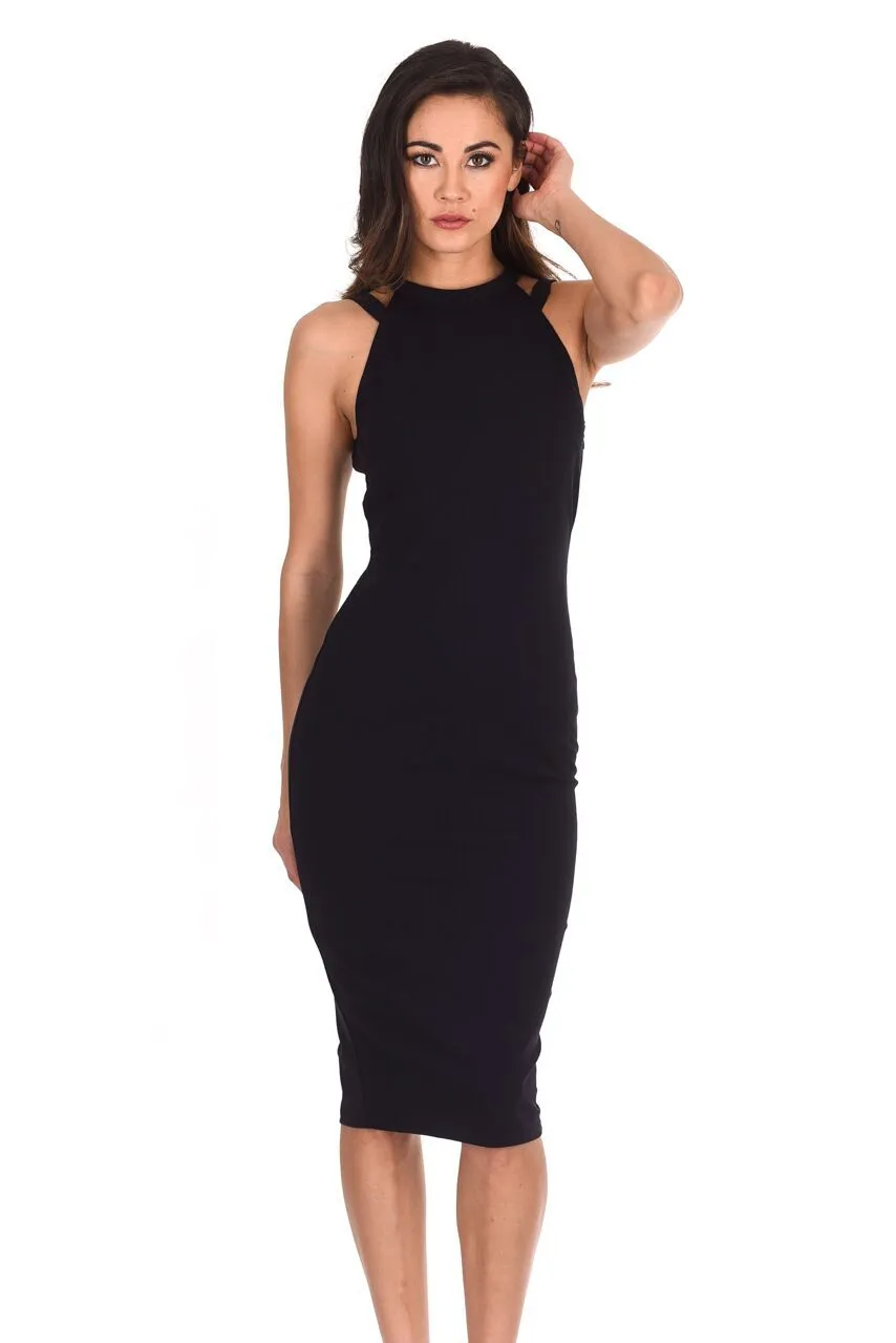 Navy Double Strap Midi Dress