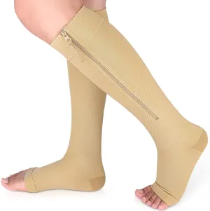 NEW Ailaka Medical Compression Socks with Zipper, Open Toe Knee High 15-20 mmHg Compression Socks for Women Men, Sz 2XL, 1 Pair