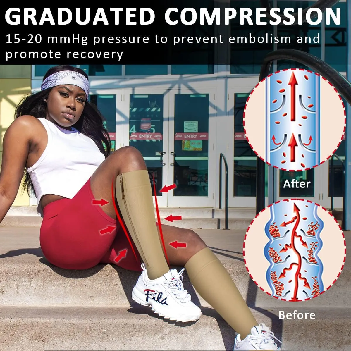 NEW Ailaka Medical Compression Socks with Zipper, Open Toe Knee High 15-20 mmHg Compression Socks for Women Men, Sz 2XL, 1 Pair