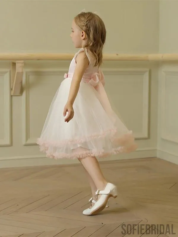 Newest Cute Pink Knee-Length Flower Girl Dresses With Bow, FG0107