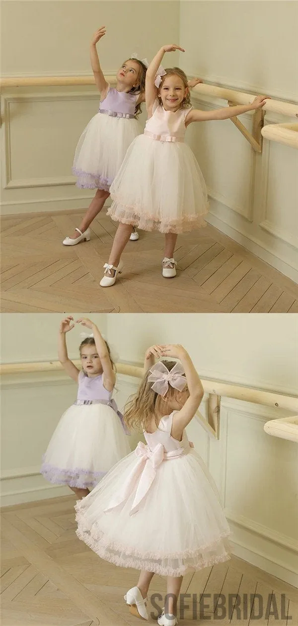 Newest Cute Pink Knee-Length Flower Girl Dresses With Bow, FG0107