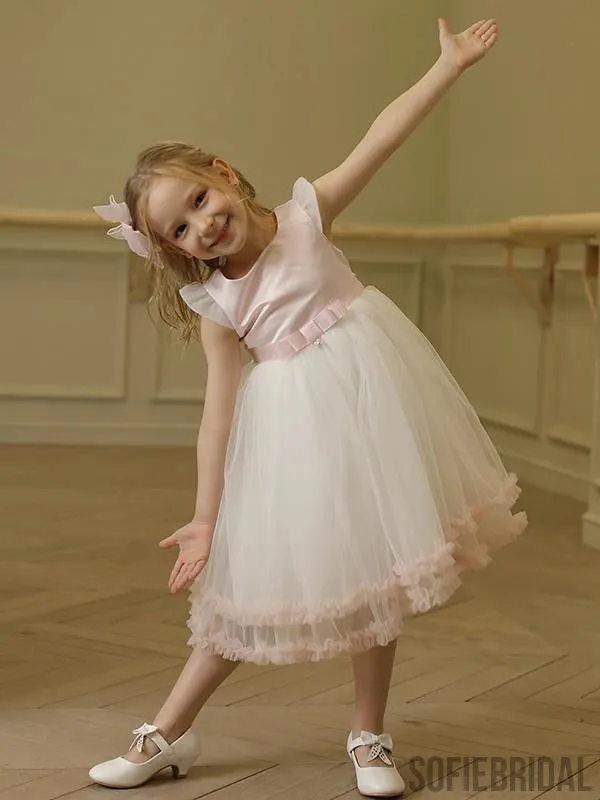 Newest Cute Pink Knee-Length Flower Girl Dresses With Bow, FG0107