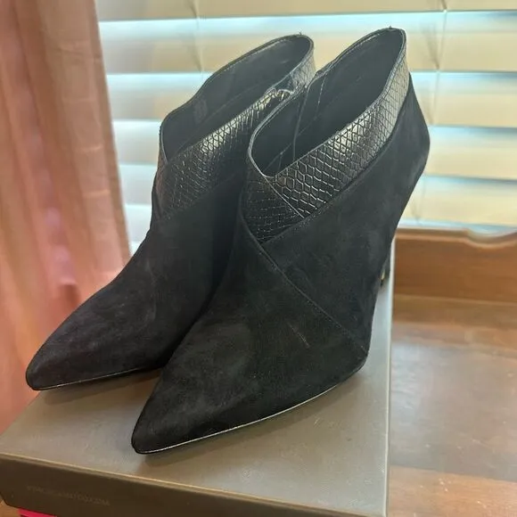 NEW Vince Camuto 9M Sempren Black High Suede Elisse Animal Snake Pointy Toe Heel