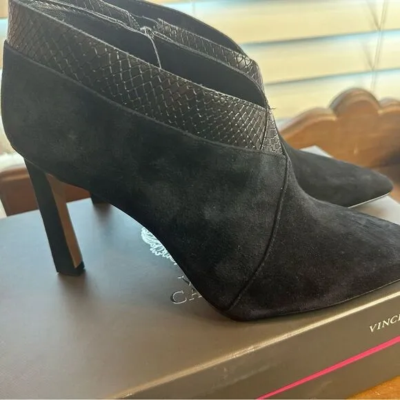 NEW Vince Camuto 9M Sempren Black High Suede Elisse Animal Snake Pointy Toe Heel