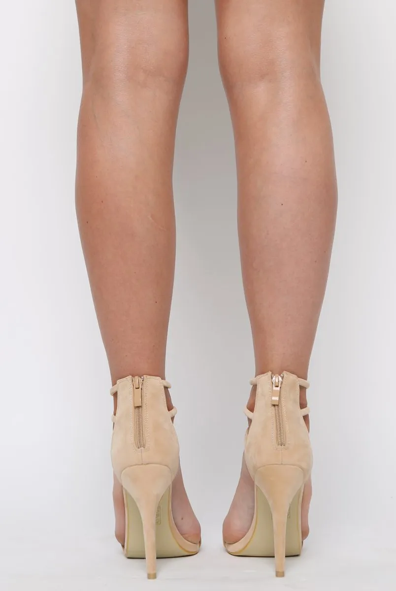 Nude Suede Strappy Heels - Ada