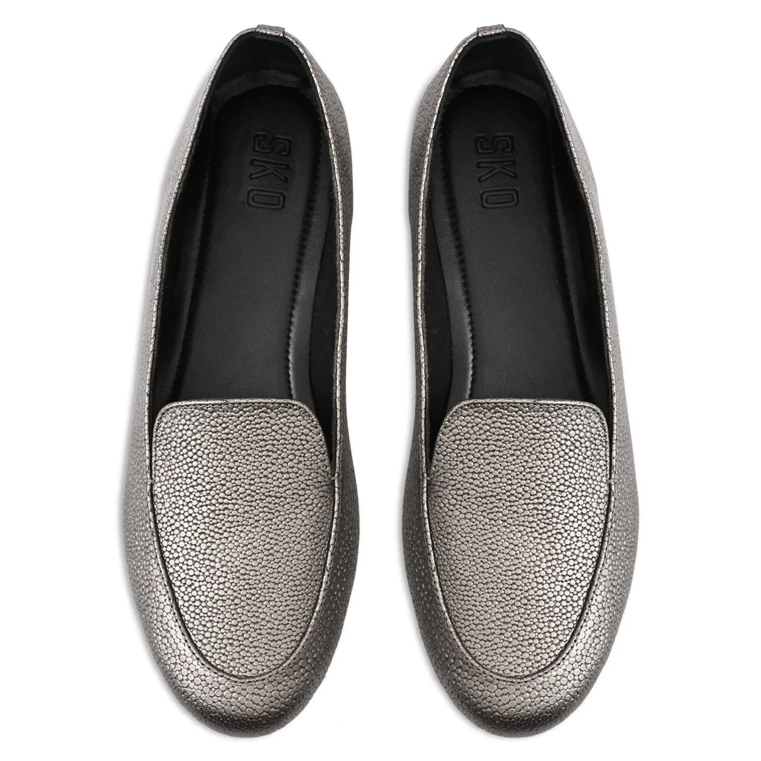 Olivia Gunmetal Dotted Loafers For Women