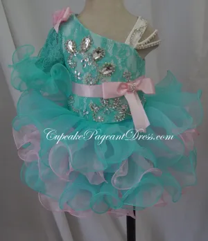 One Shoulder Stone Lace Little Girls/Baby/Toddler/New Born/Kids Pageant Dress
