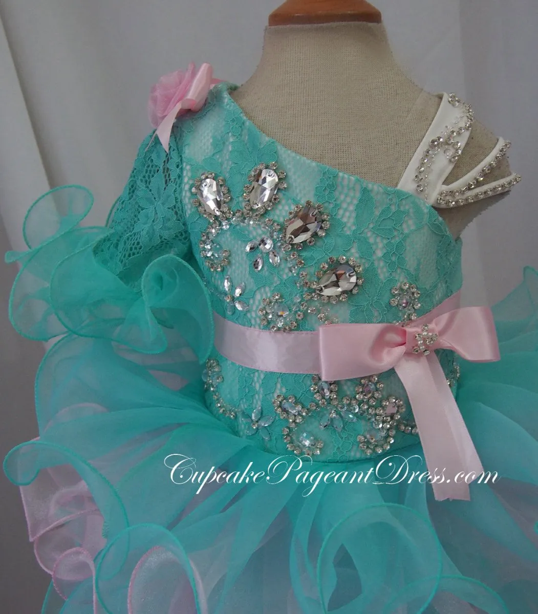 One Shoulder Stone Lace Little Girls/Baby/Toddler/New Born/Kids Pageant Dress