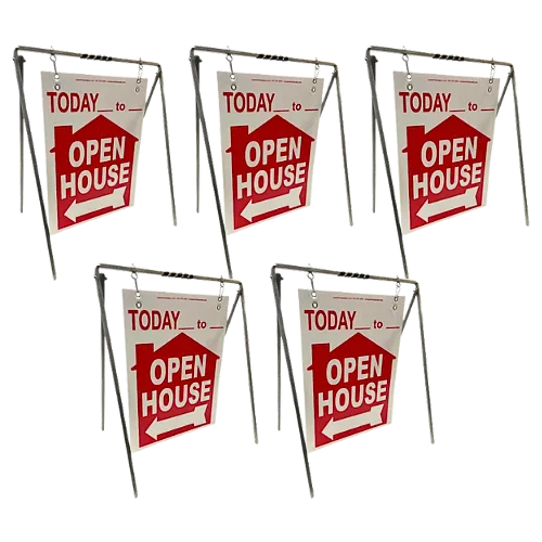 Open House Sign Metal A-Frame Kit - 5 Pack - Today - House Graphic - Swinger- Red