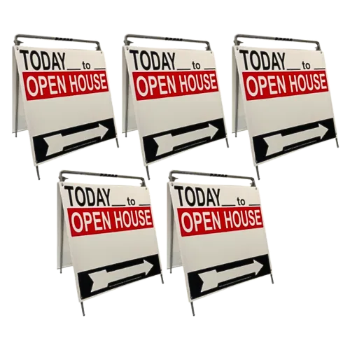 Open House Sign Metal A-Frame Kit - 5 Pack - Today - Red/White/Black