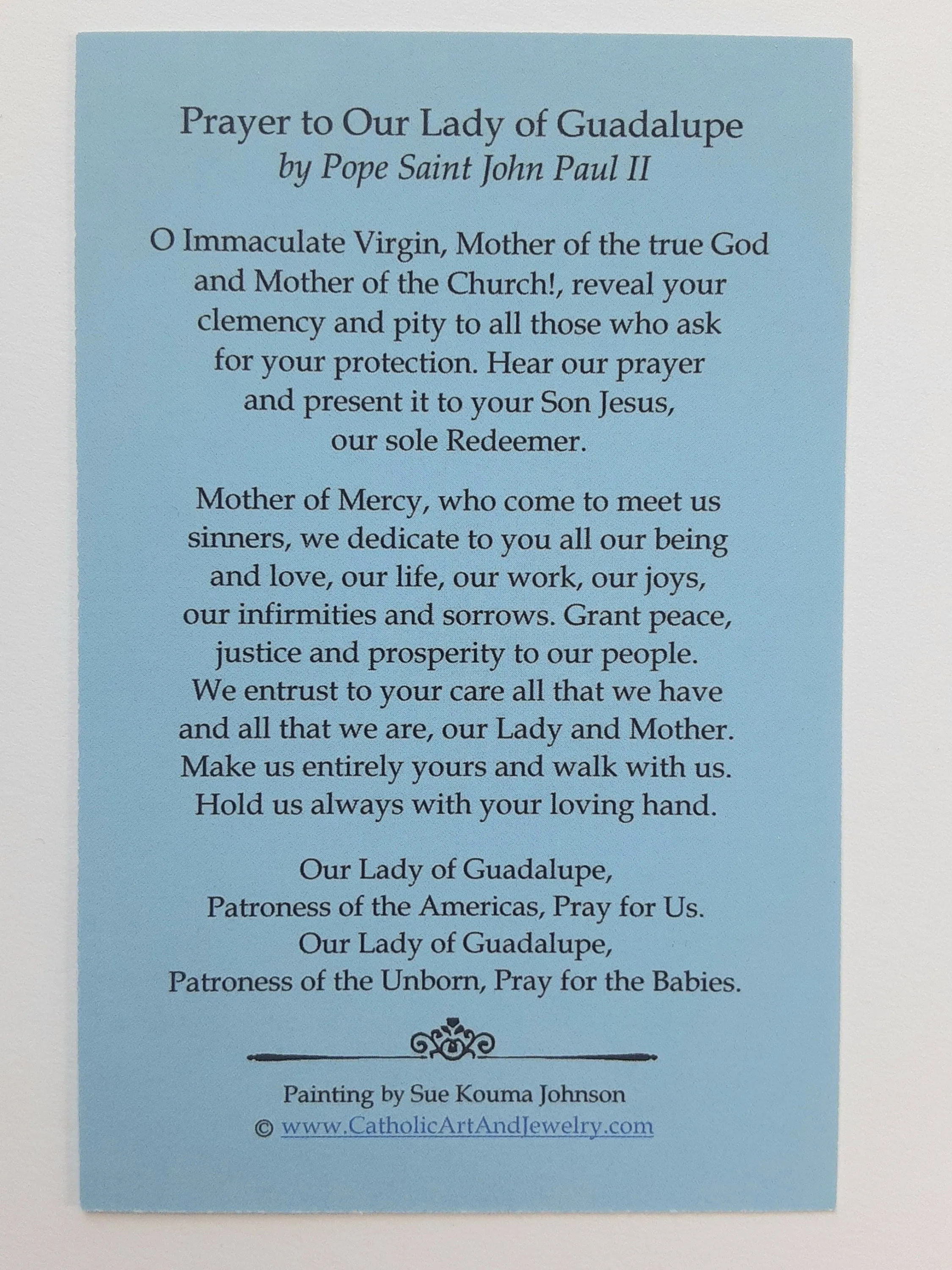 Our Lady of Guadalupe Holy Cards – by Sue Kouma Johnson – pack of 10/100/1000