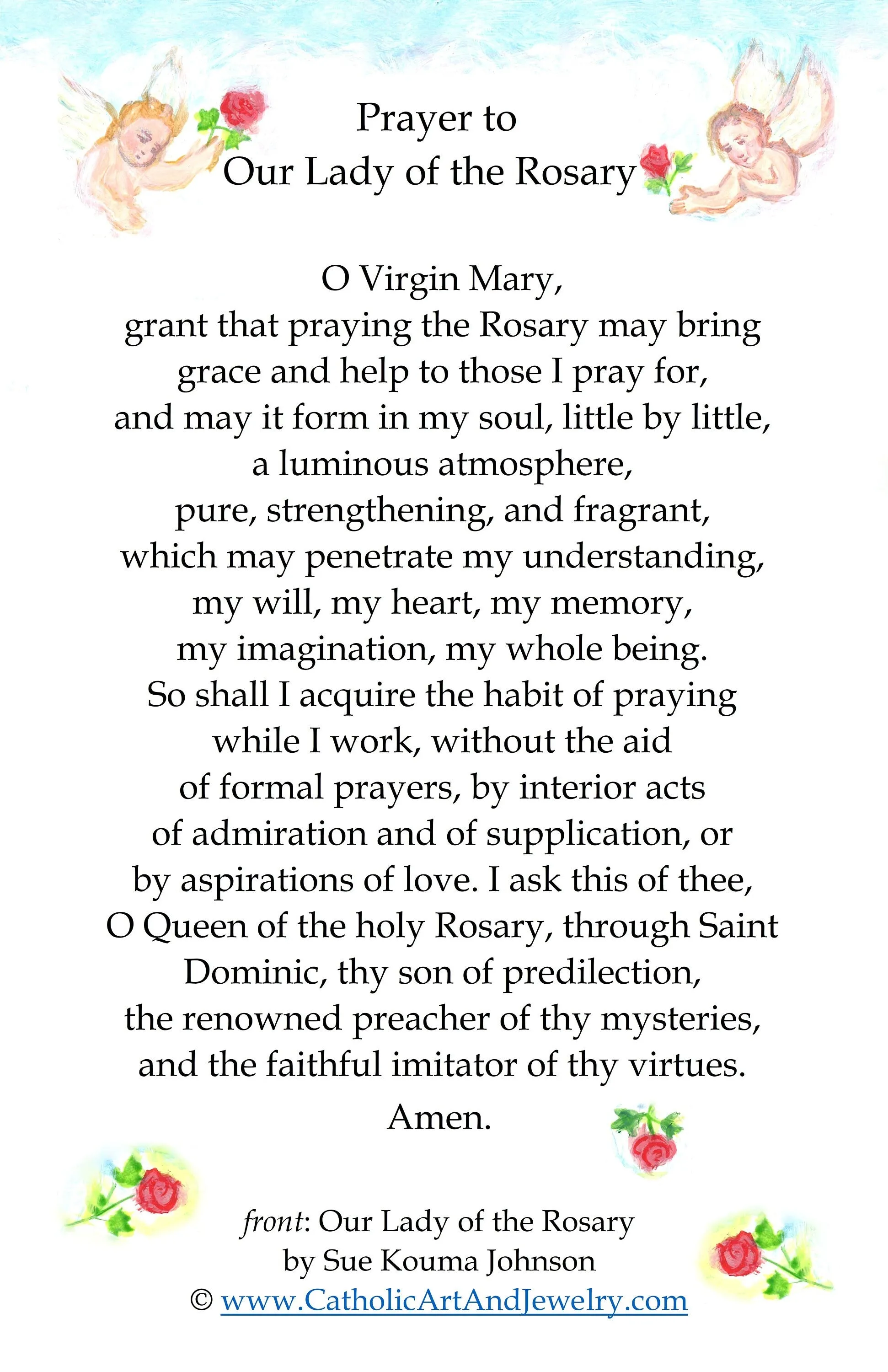 Our Lady of the Holy Rosary - Holy Cards – by Sue Kouma Johnson – pack of 10/100/1000