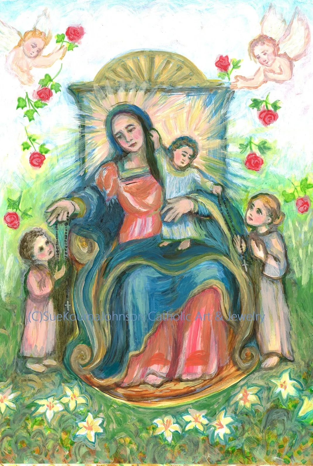 Our Lady of the Holy Rosary - Holy Cards – by Sue Kouma Johnson – pack of 10/100/1000
