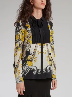 Paisley Print Pleated Bib Shirt