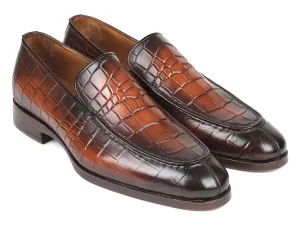 Paul Parkman Men's Croco-Embossed Calfskin Loafers in Brown Burnished