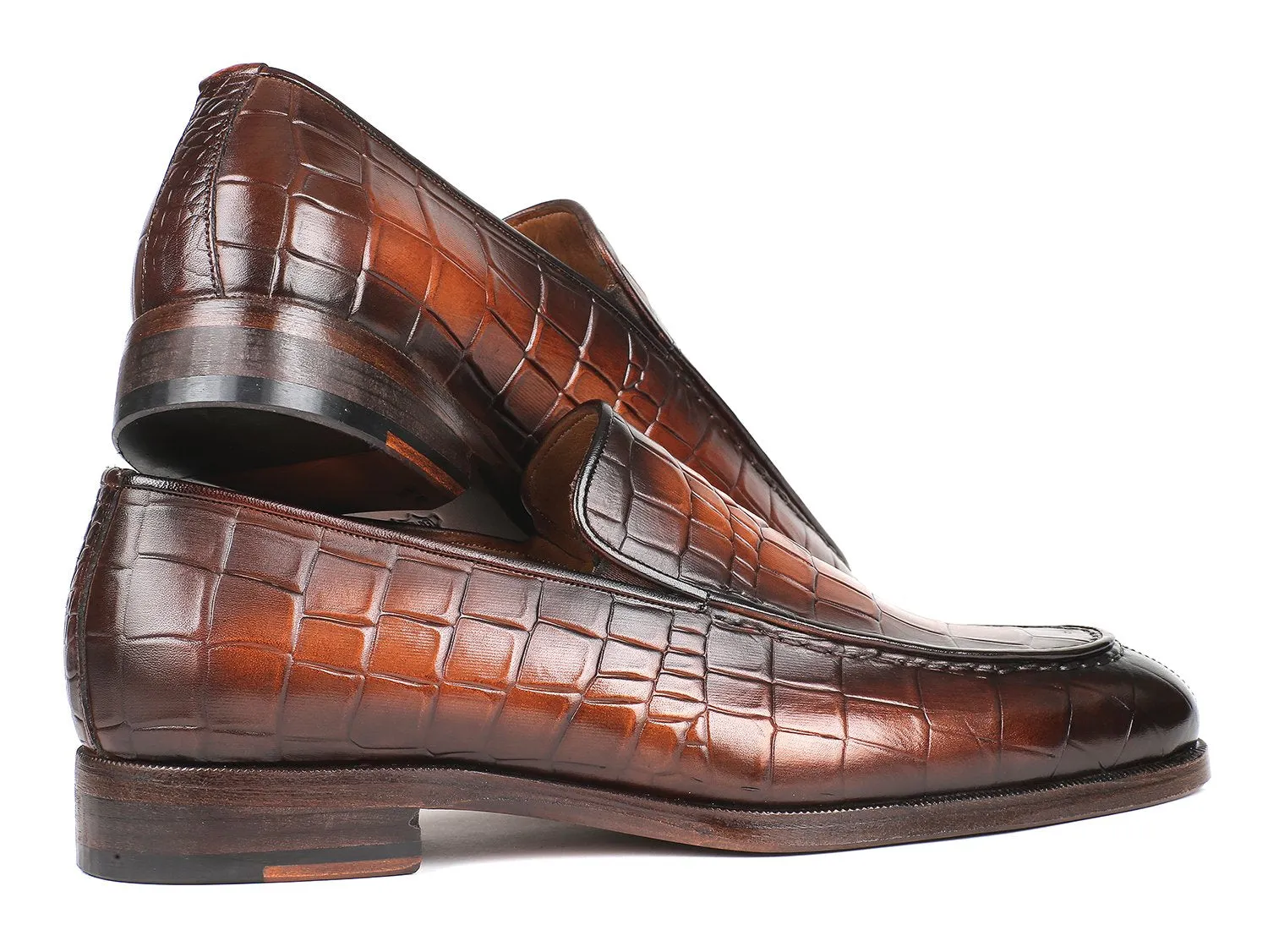 Paul Parkman Men's Croco-Embossed Calfskin Loafers in Brown Burnished