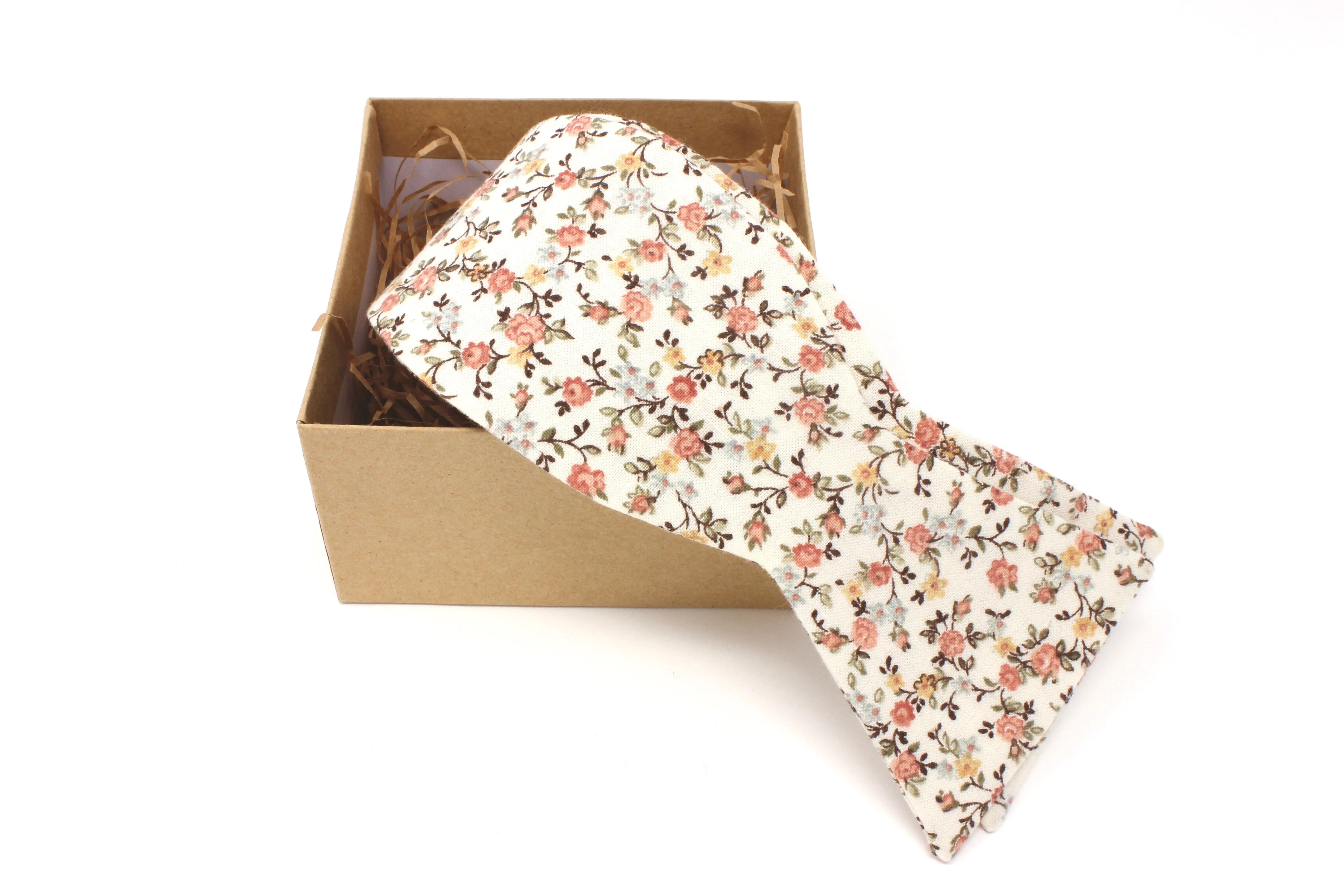 Peachy Pink Ditsy Floral Bow Tie
