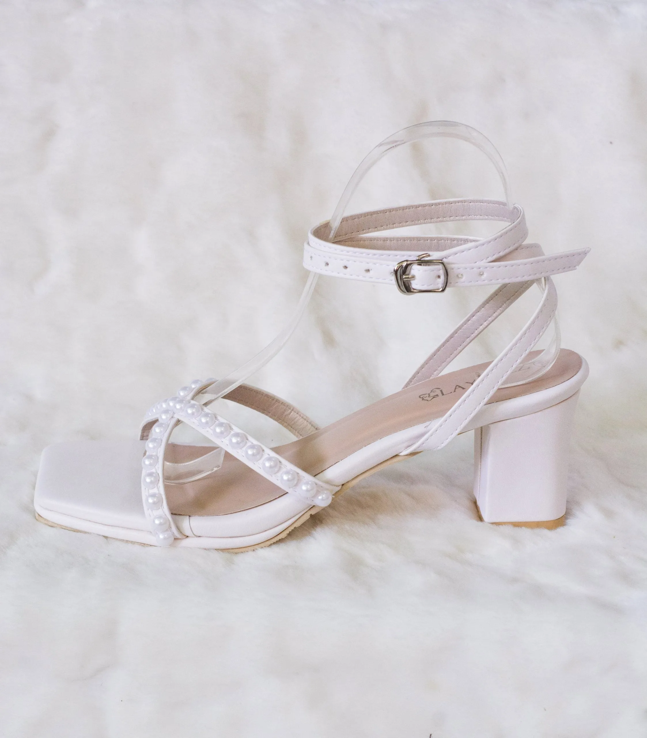 Pearl Born Square Toe Block Heels