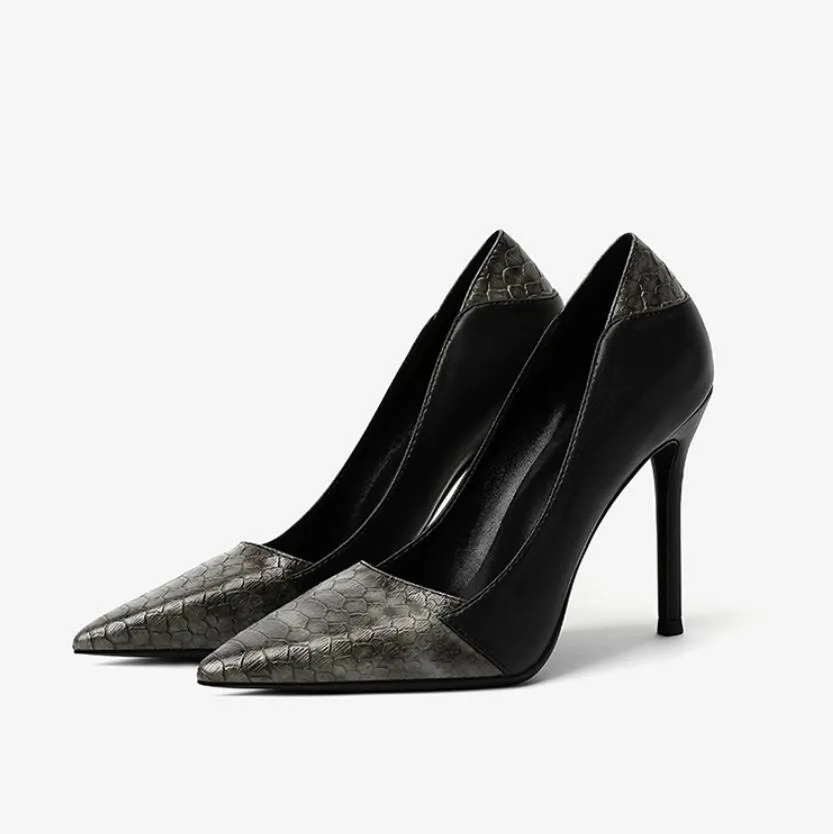 Petite Feet Printed Leather Pointy Heels For Women MS375