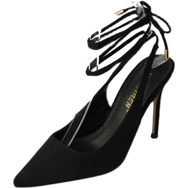 Petite Size 1 Cross Strap Suede Heels For Women DS181