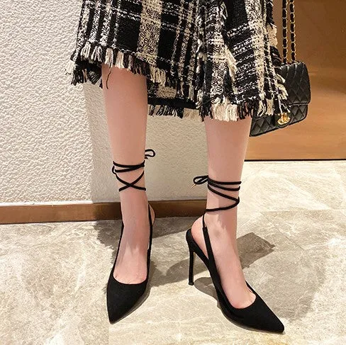Petite Size 1 Cross Strap Suede Heels For Women DS181