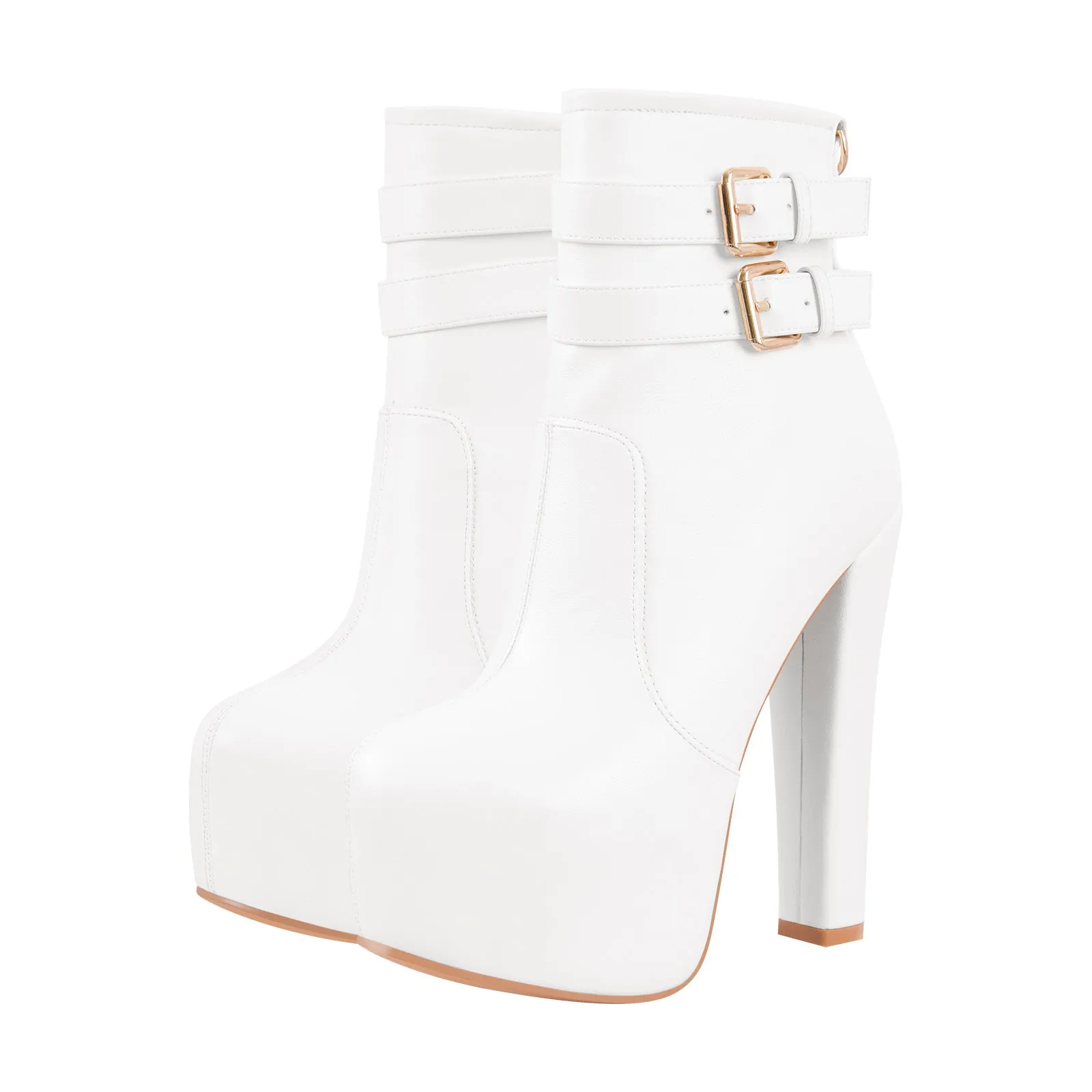 Platform Chunky High Heels Buckle Zip Ankle Boots