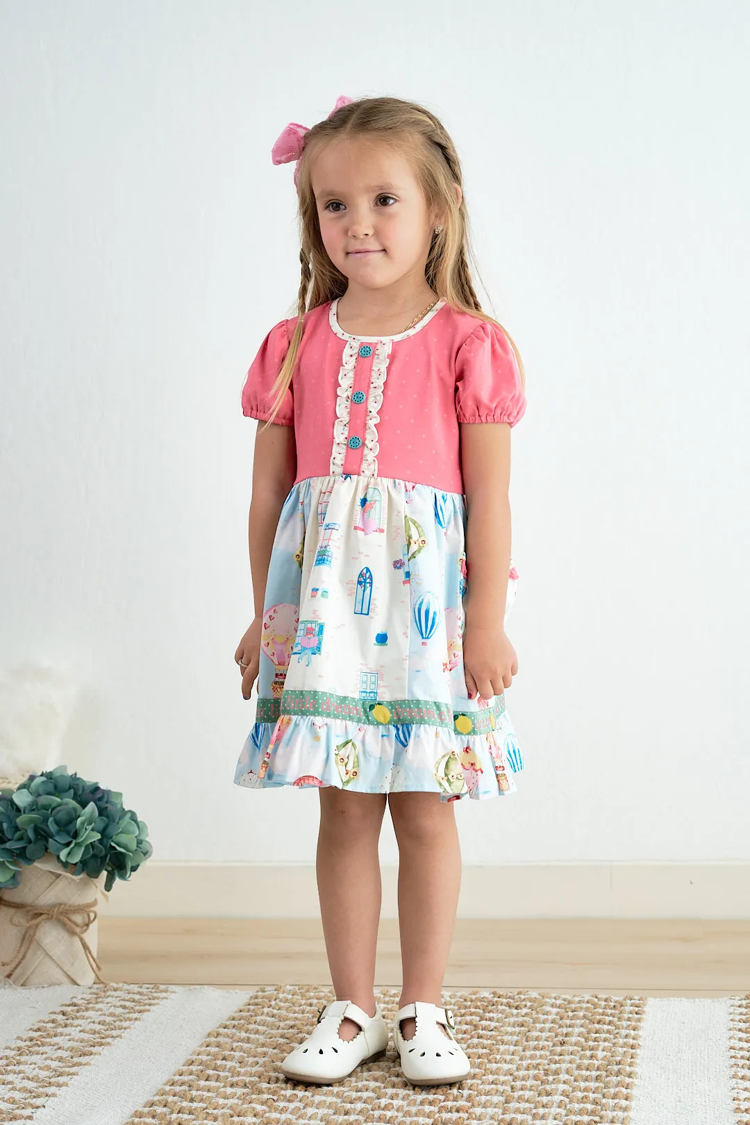 Platinum Balloon Print Puff Sleeve Dress