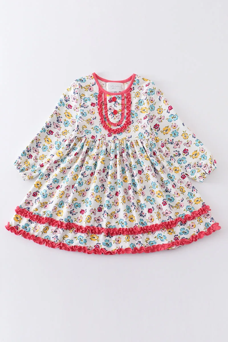 Platinum Floral Print Ruffle Dress