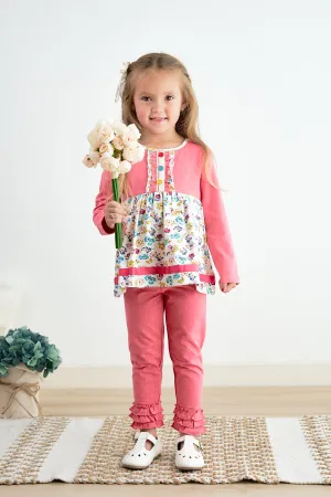 Platinum Pink Dot Floral Print Tunic Girl Top