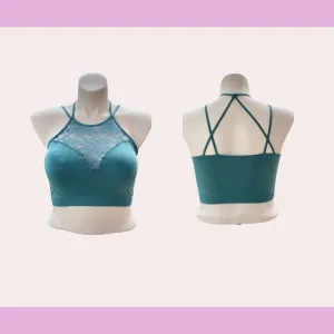 Plus dusty teal high neck lace bralette