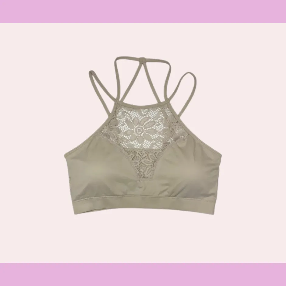 Plus size ivory high neck lace bralette