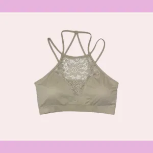 Plus size ivory high neck lace bralette