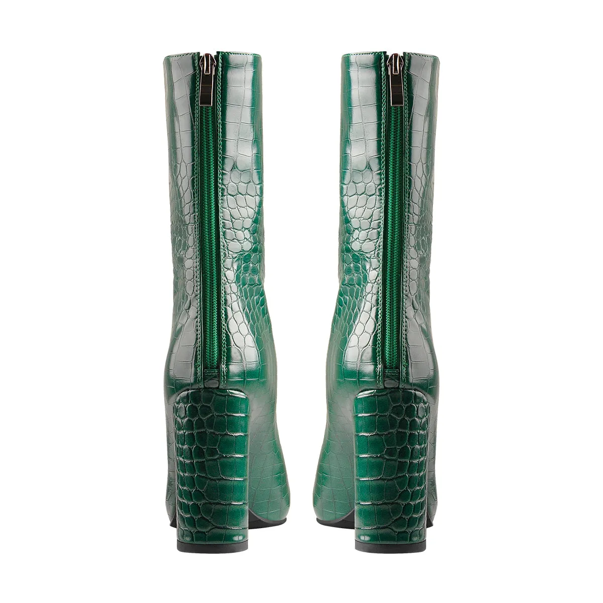 Pointed Toe Stone Pattern Chunky High Heels Darkseagreen Ankle Boots
