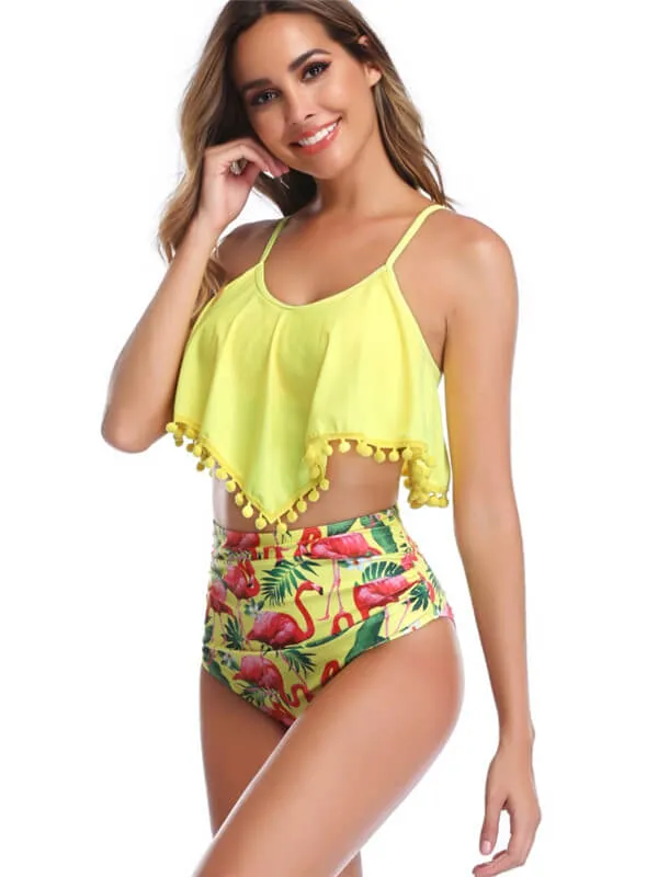Pom Pom Spaghetti Strap Tankini