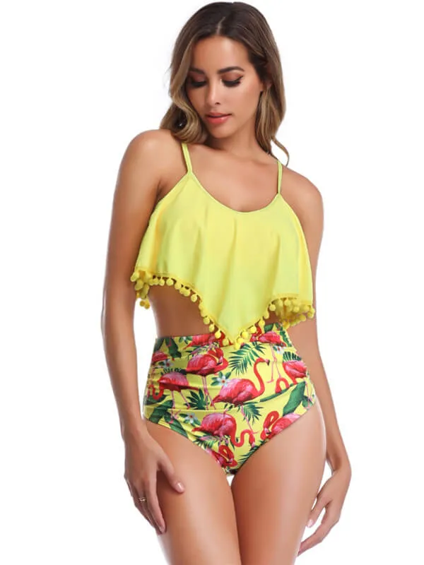 Pom Pom Spaghetti Strap Tankini