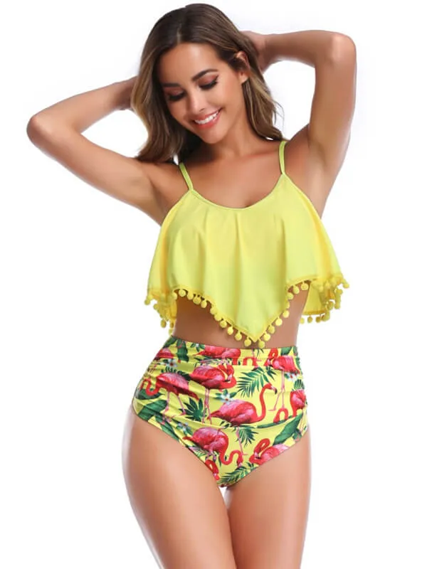 Pom Pom Spaghetti Strap Tankini