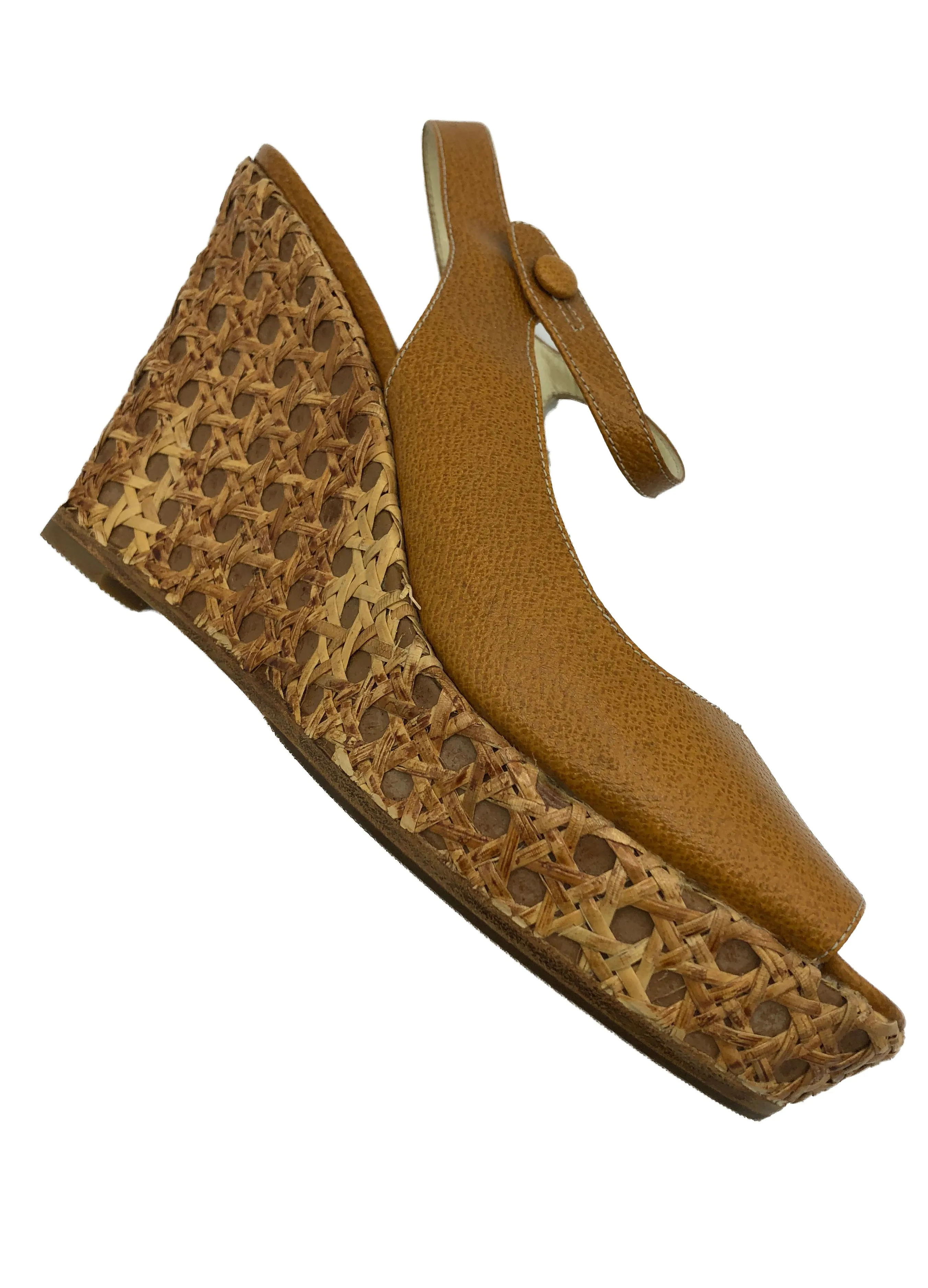 Prada Contemporary Caramel Bamboo Wedge Platforms