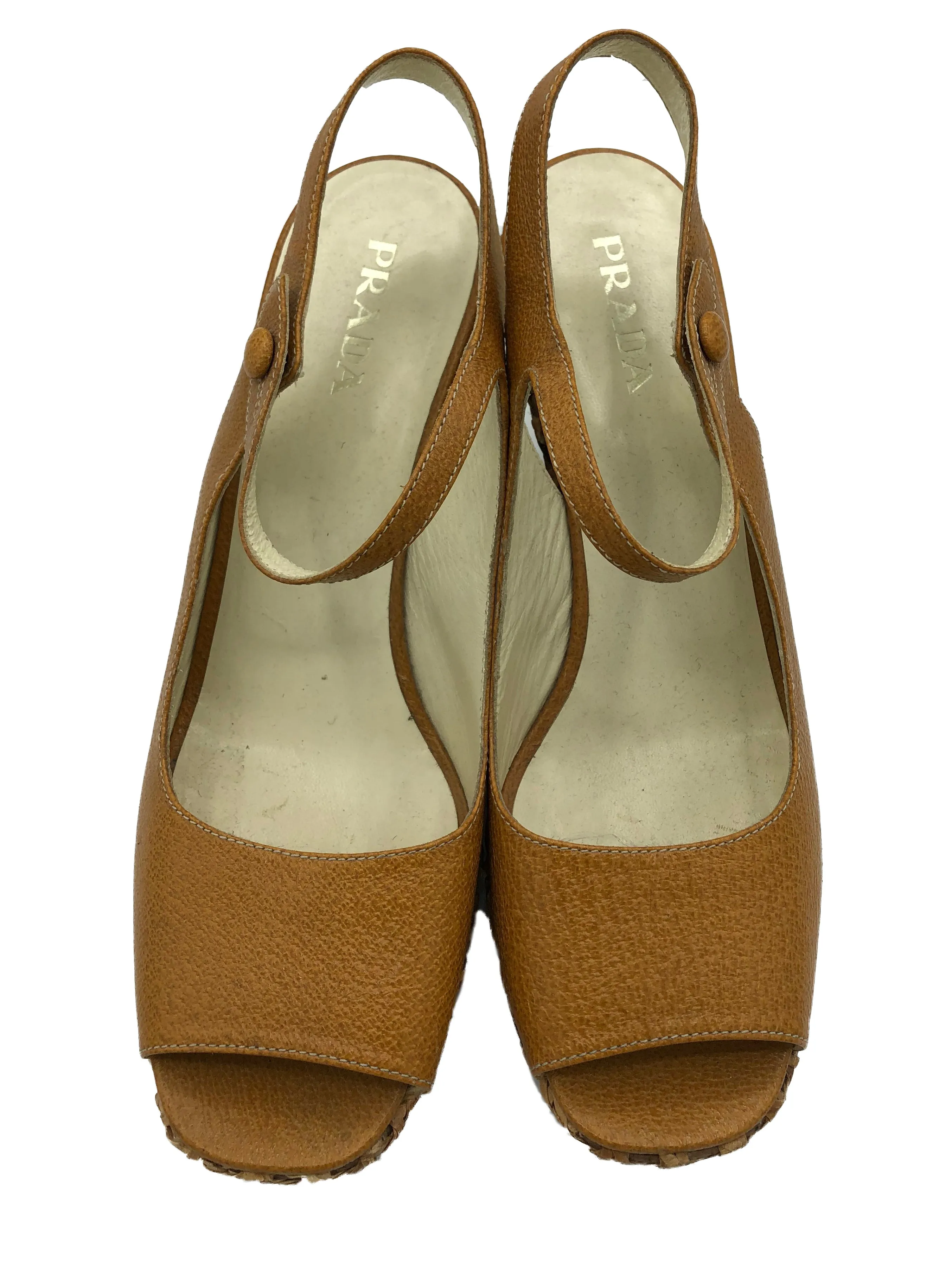 Prada Contemporary Caramel Bamboo Wedge Platforms