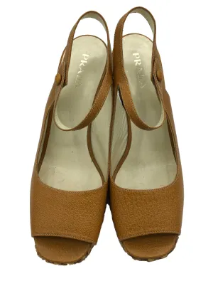 Prada Contemporary Caramel Bamboo Wedge Platforms