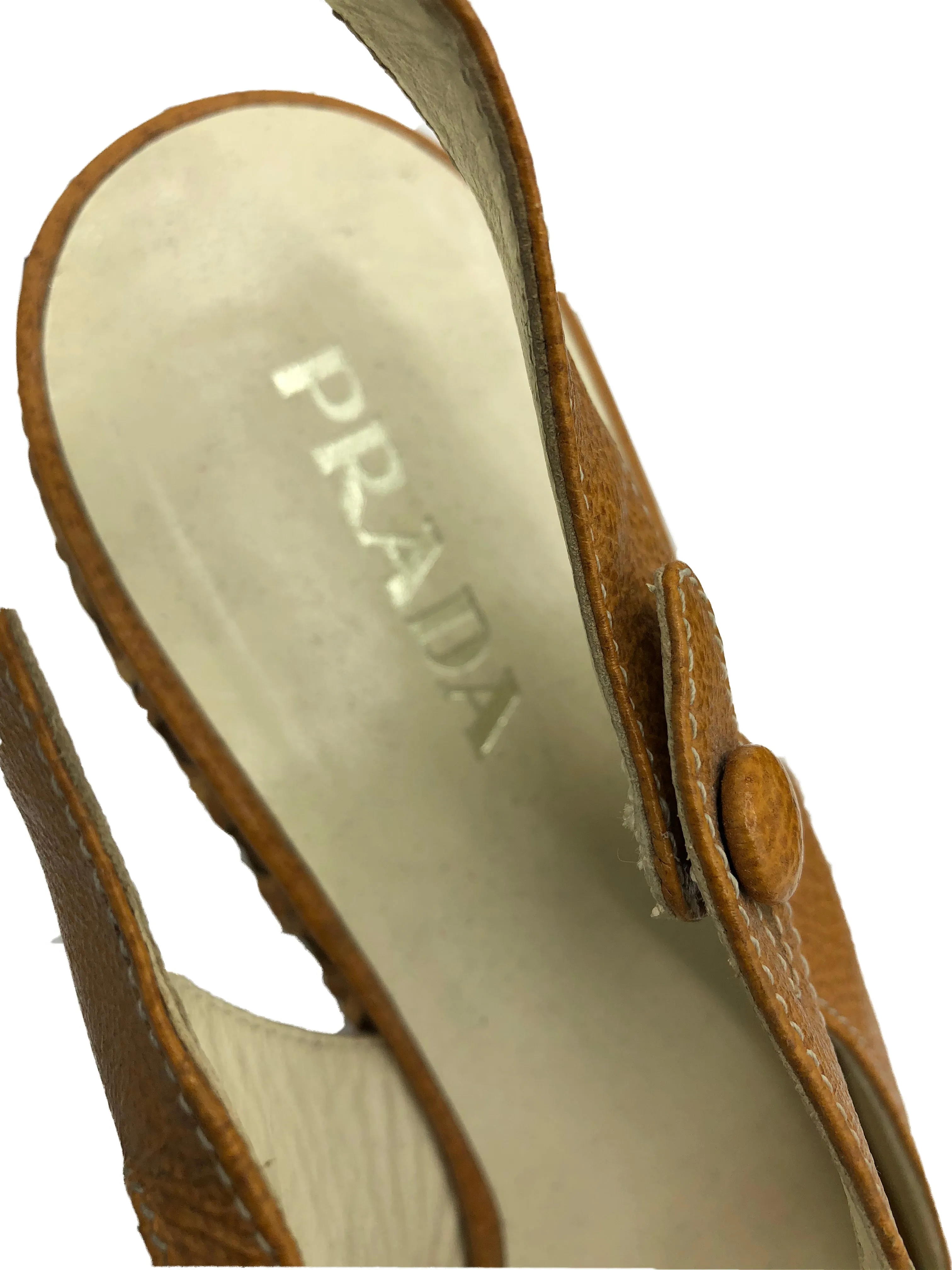 Prada Contemporary Caramel Bamboo Wedge Platforms