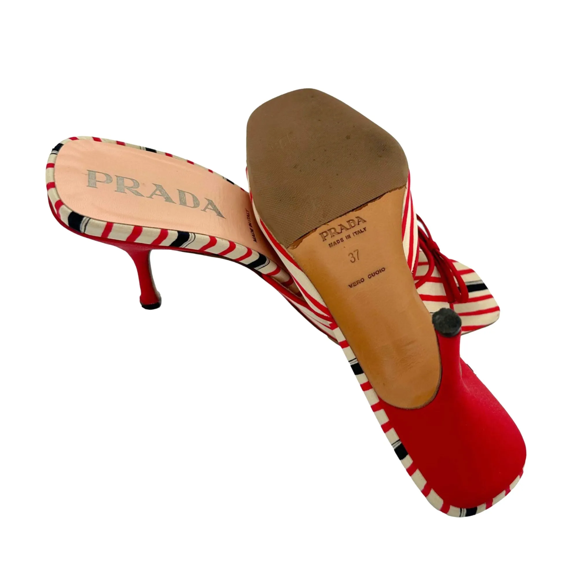 Prada Red   Navy Striped Bow Heels