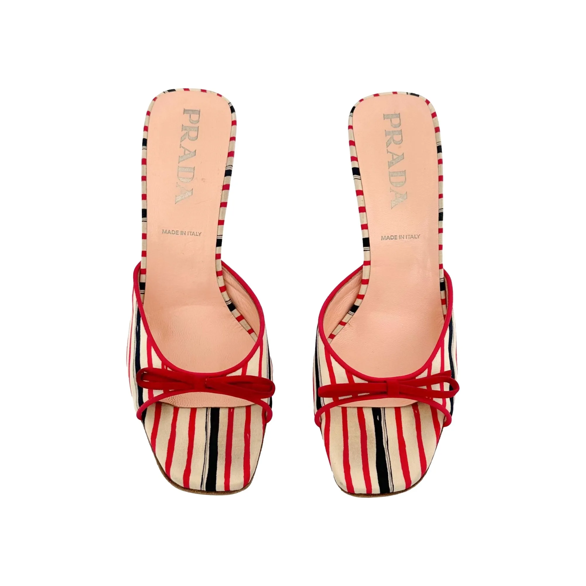 Prada Red   Navy Striped Bow Heels