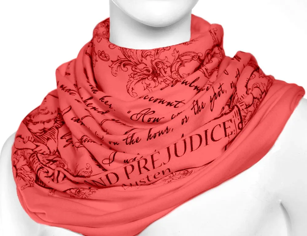 Pride and Prejudice book scarf by Jane Austen CORAL