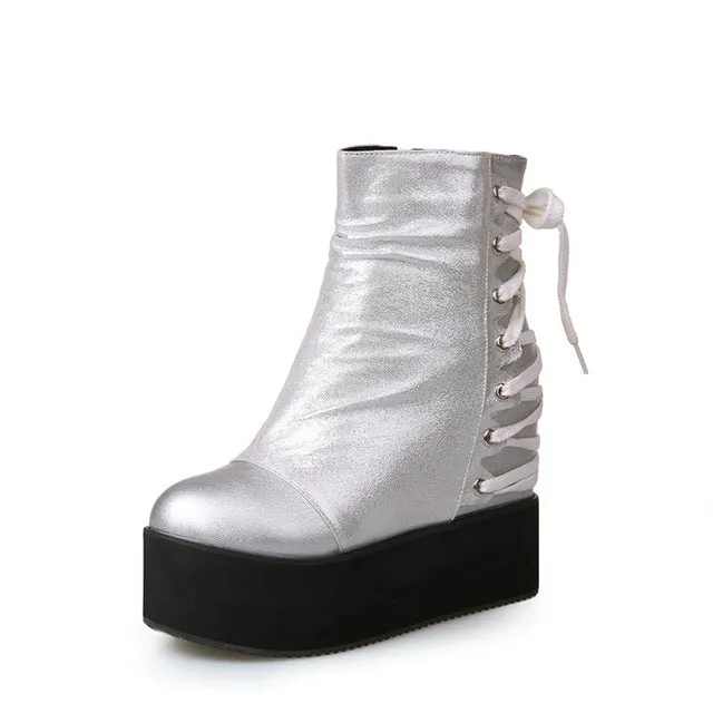 Punk Vintage Womens Wedge High Heels Boots