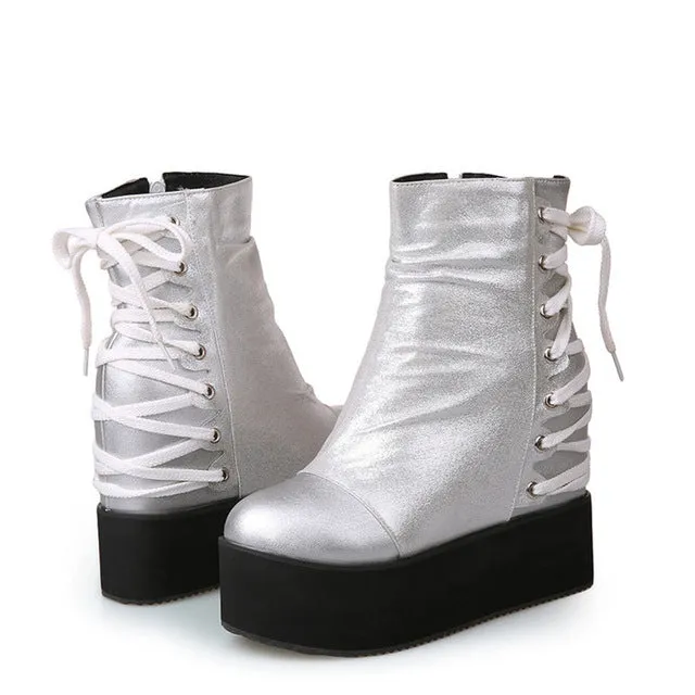 Punk Vintage Womens Wedge High Heels Boots