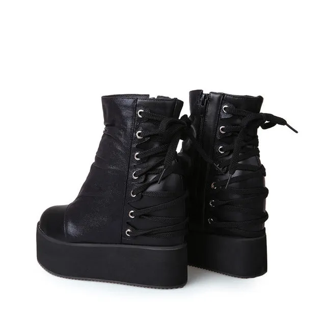 Punk Vintage Womens Wedge High Heels Boots