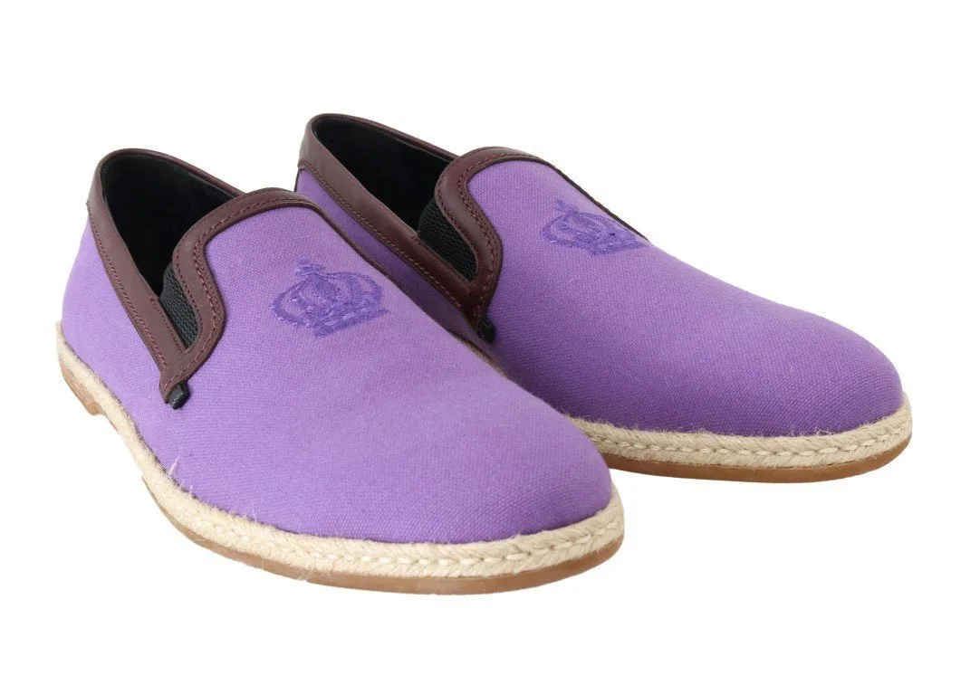 Purple Cotton Leather Crown Loafers