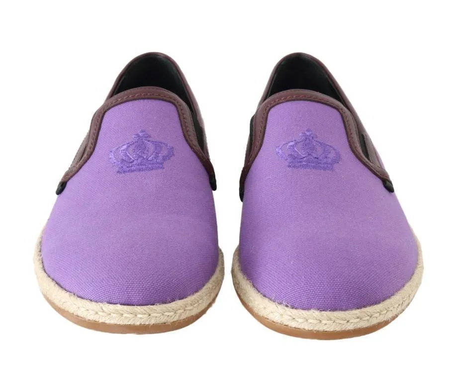 Purple Cotton Leather Crown Loafers