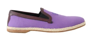 Purple Cotton Leather Crown Loafers